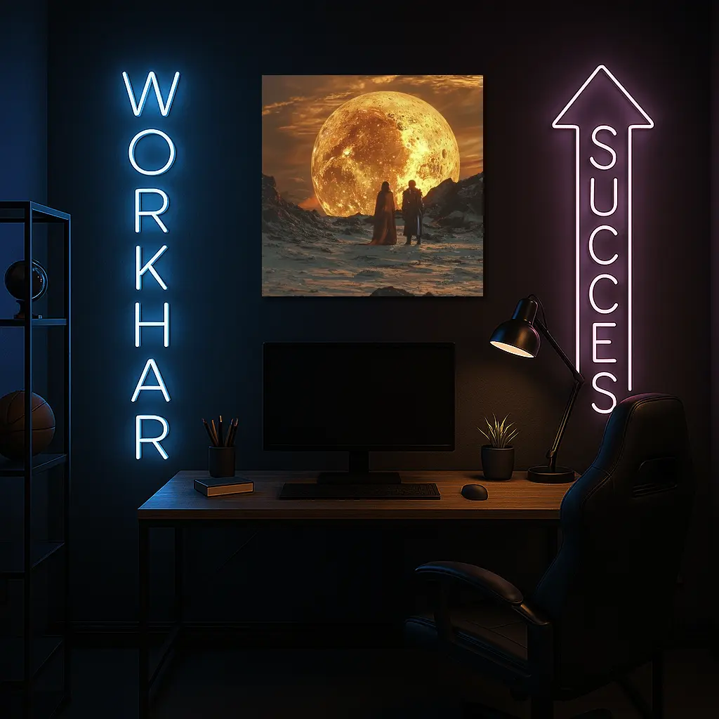 Two Figures Before Giant Golden Moon – Wall Art