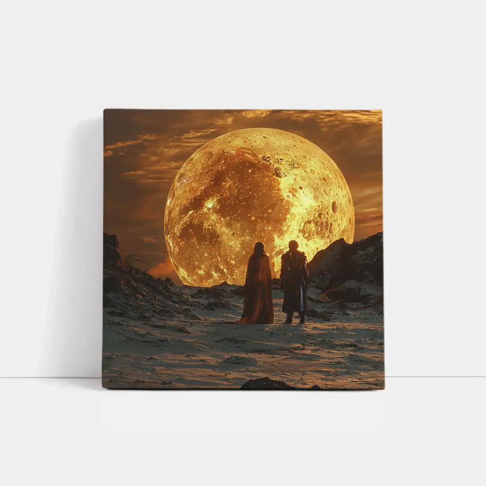Two Figures Before Giant Golden Moon – Wall Art