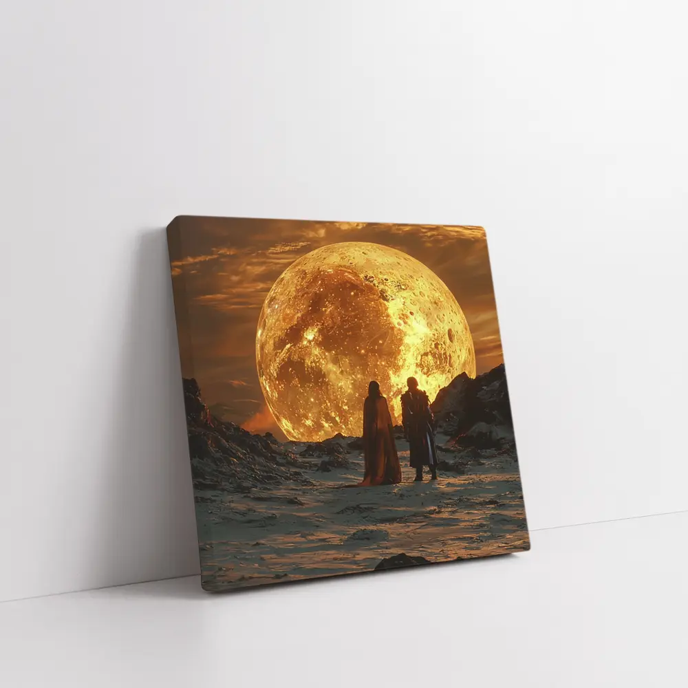 Two Figures Before Giant Golden Moon – Wall Art