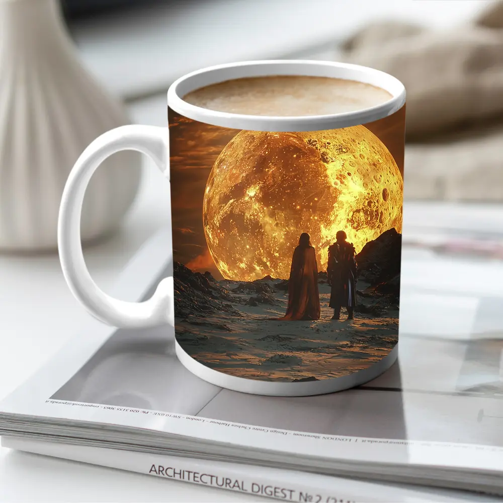 Two Figures Before Giant Golden Moon – Mugs