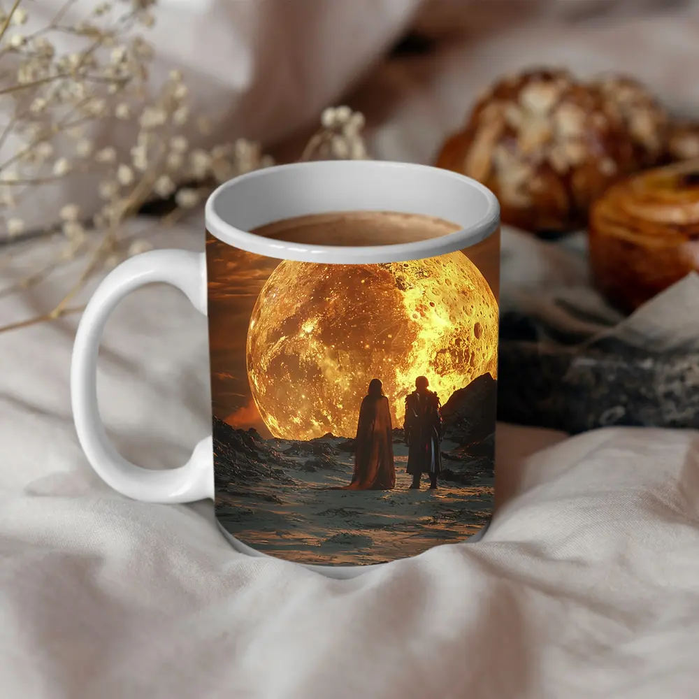 Two Figures Before Giant Golden Moon – Mugs