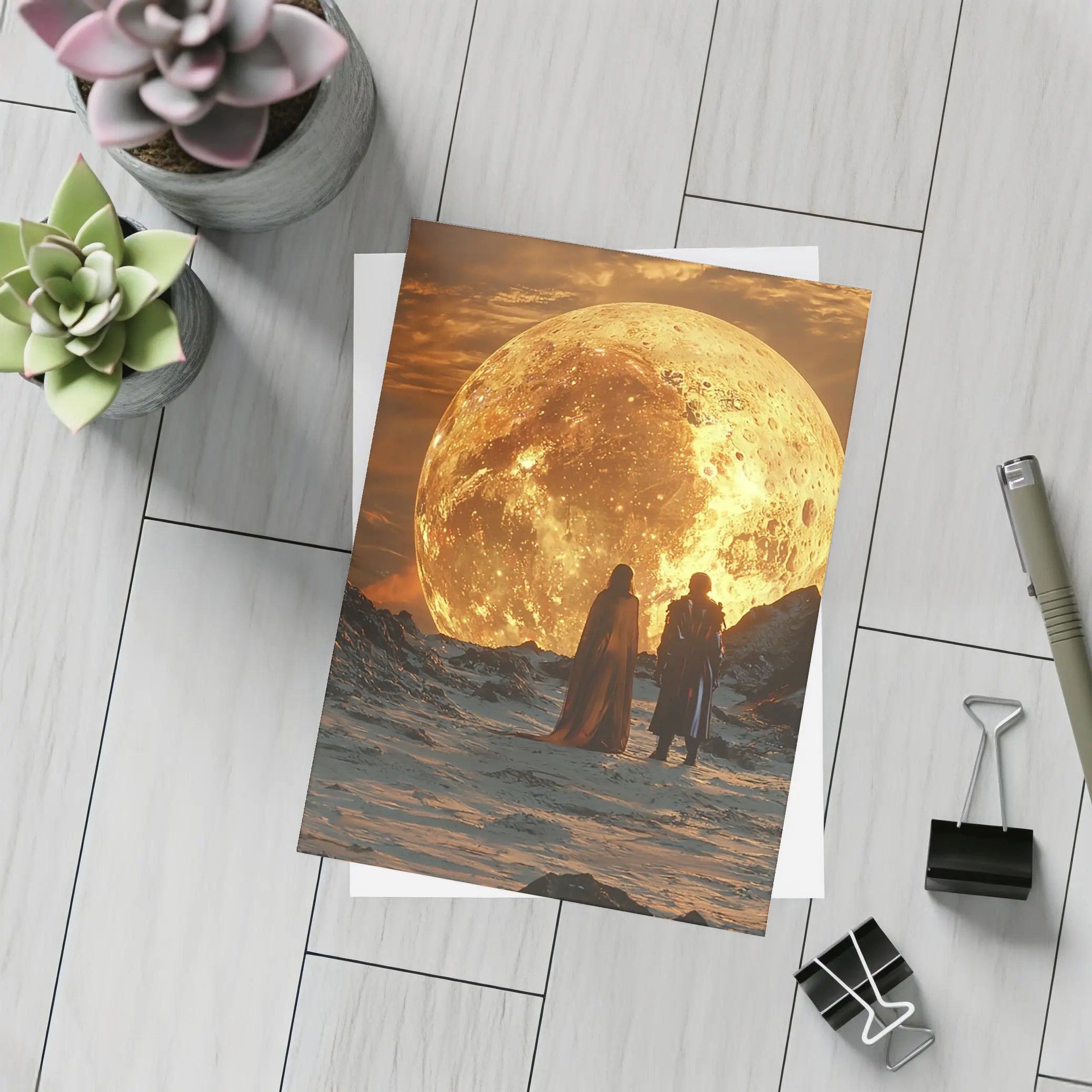 Two Figures Before Giant Golden Moon – Postcards