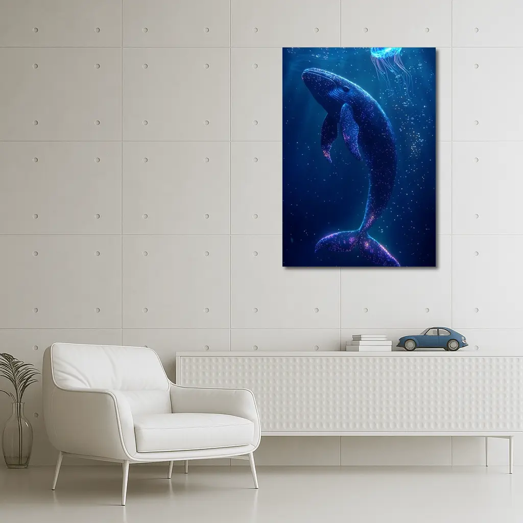 Glowing Whale and Jellyfish Deep Ocean – Wall Art