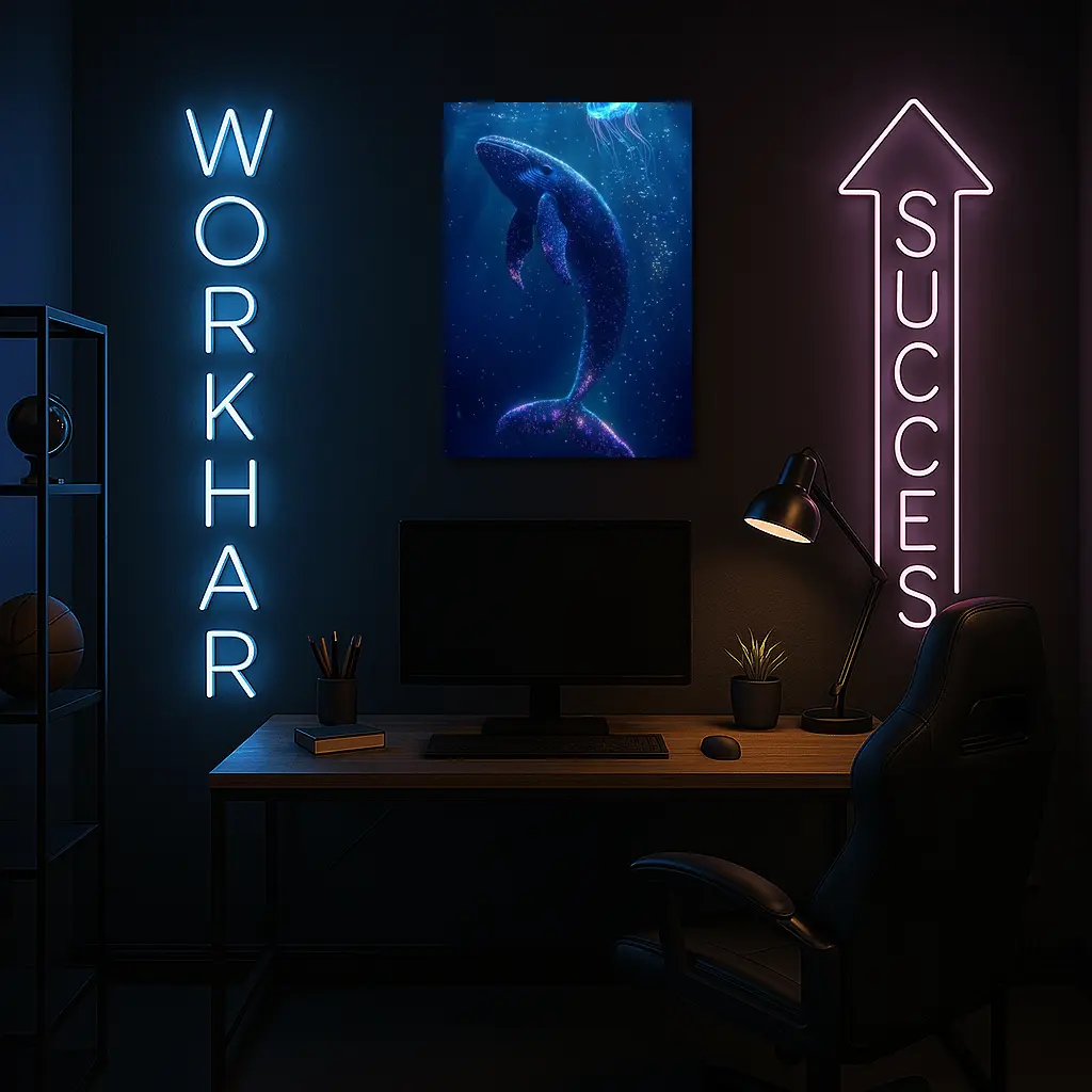 Glowing Whale and Jellyfish Deep Ocean – Wall Art
