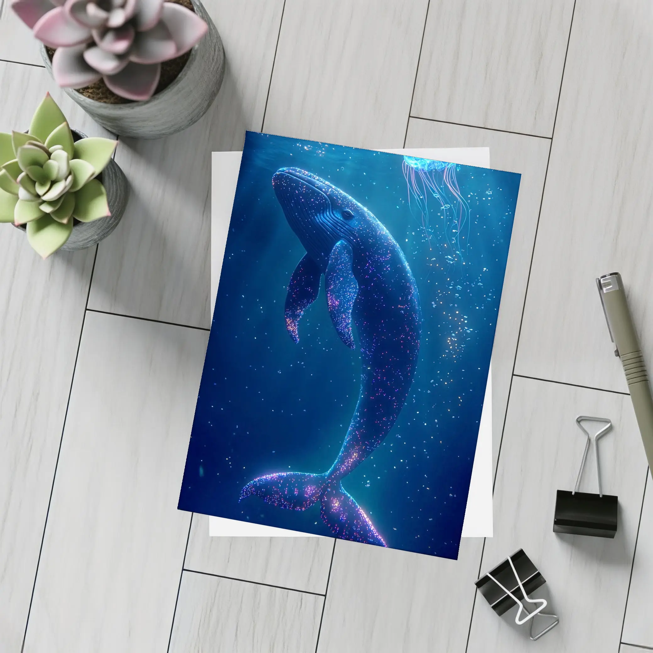 Glowing Whale and Jellyfish Deep Ocean – Postcards