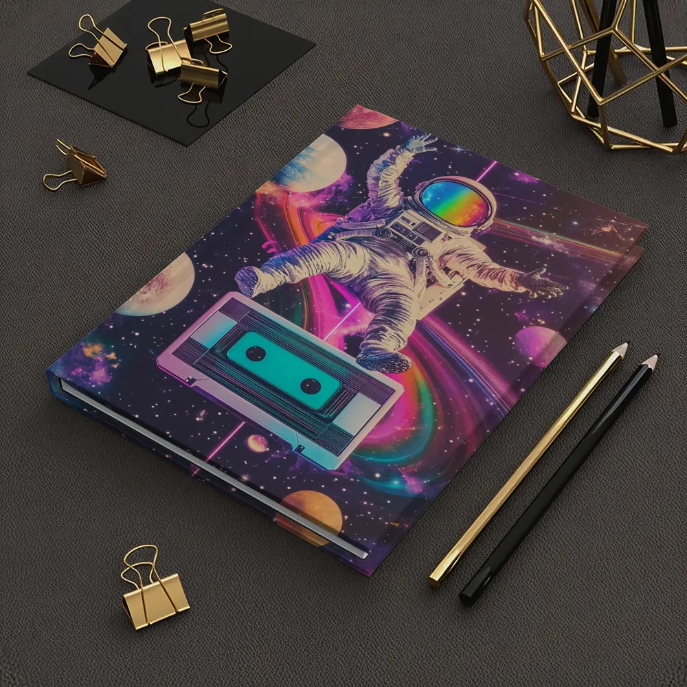 Astronaut Floating in Colorful Retro Space – Notebooks