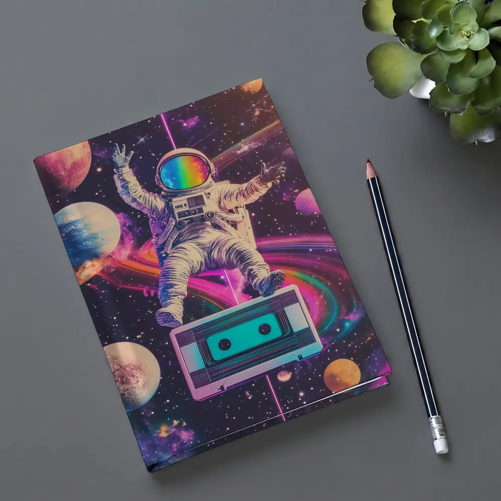Astronaut Floating in Colorful Retro Space – Notebooks