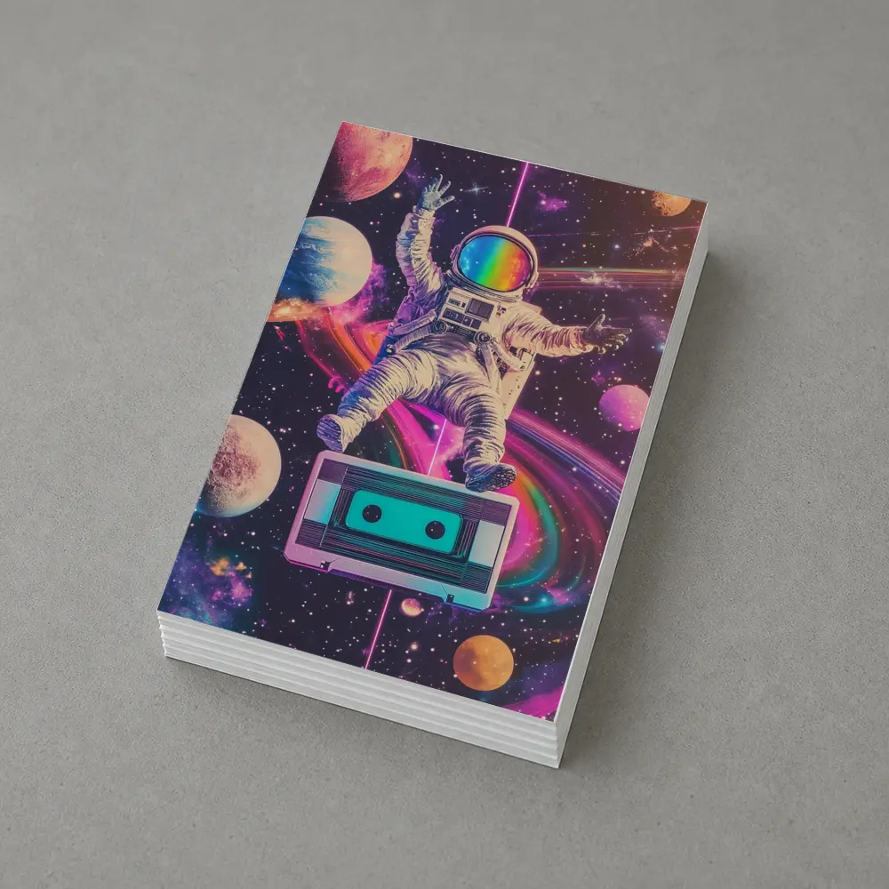 Astronaut Floating in Colorful Retro Space – Postcards
