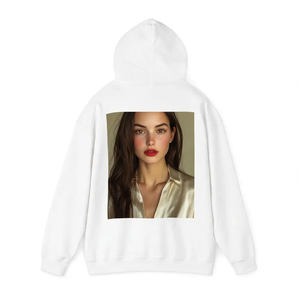 Young Woman Red Lips Silk Shirt Portrait – Hoodies