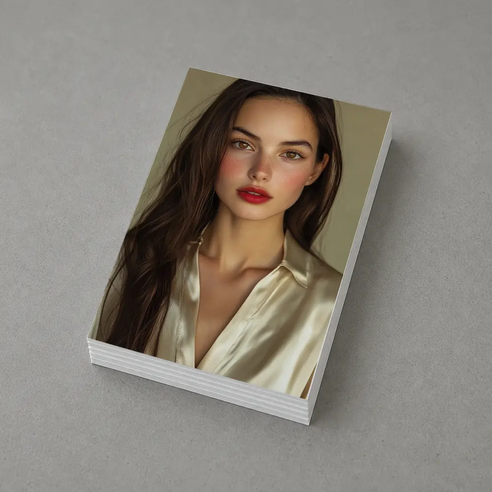 Young Woman Red Lips Silk Shirt Portrait – Postcards