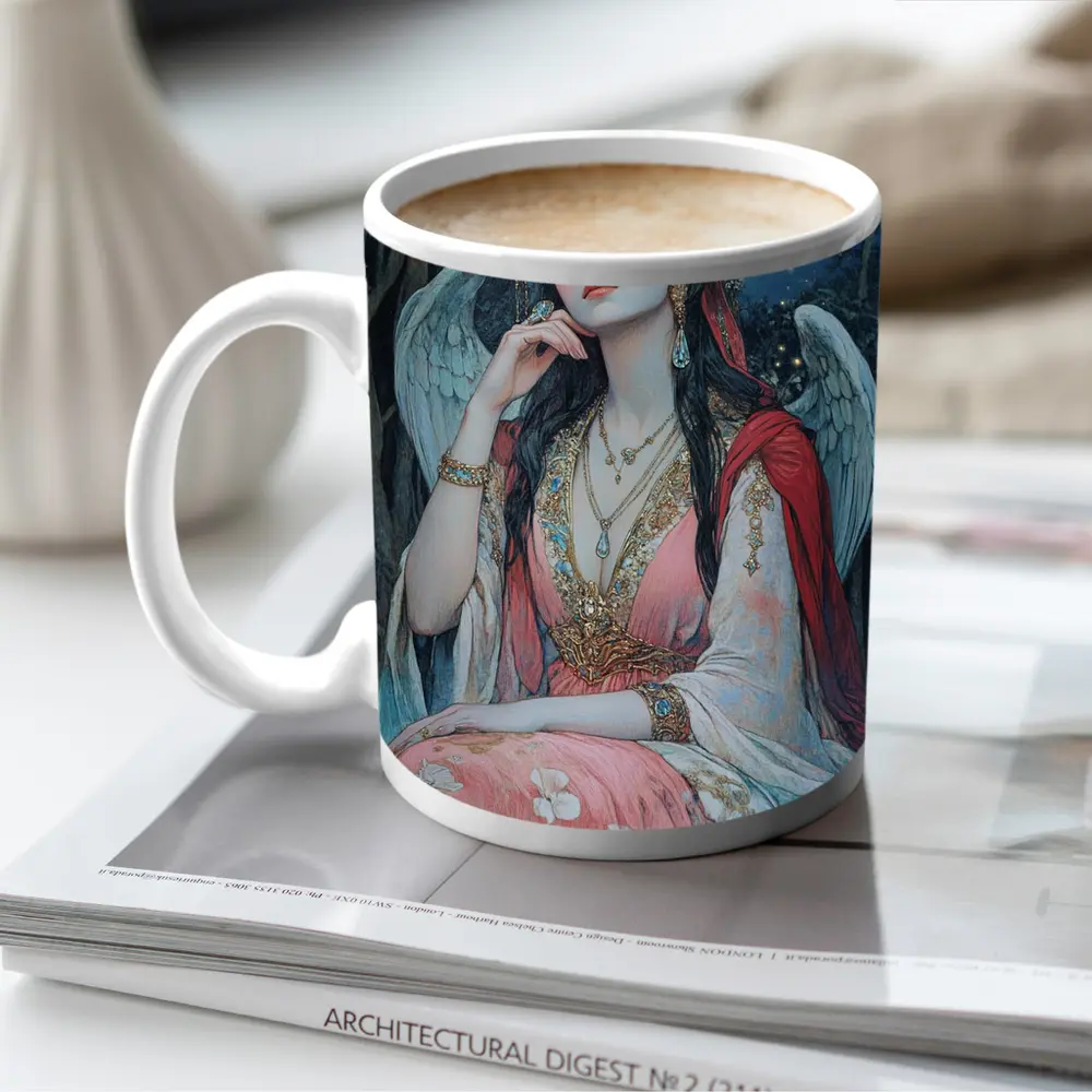 Angel Woman Jeweled Crown Starry Night Forest – Mugs