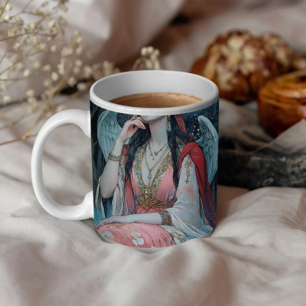 Angel Woman Jeweled Crown Starry Night Forest – Mugs