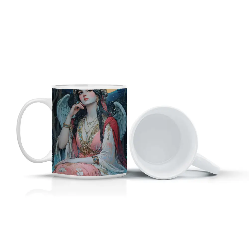 Angel Woman Jeweled Crown Starry Night Forest – Mugs