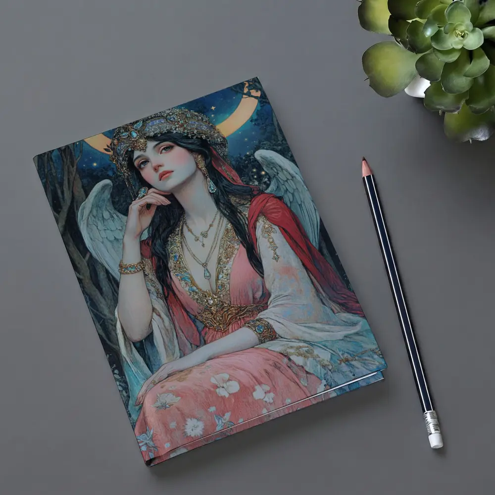 Angel Woman Jeweled Crown Starry Night Forest – Notebooks