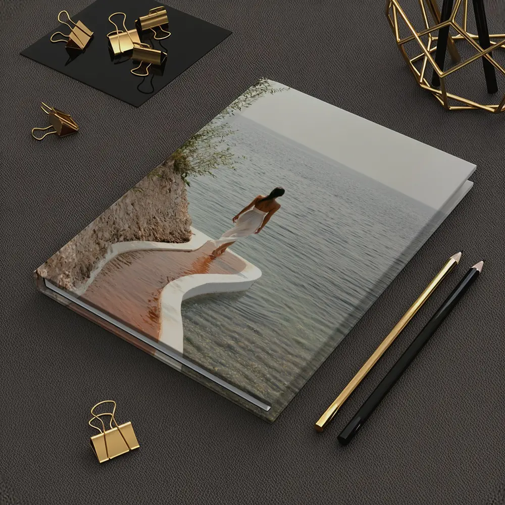 Woman Walking Curved Coastal Path Ocean View – Notebooks