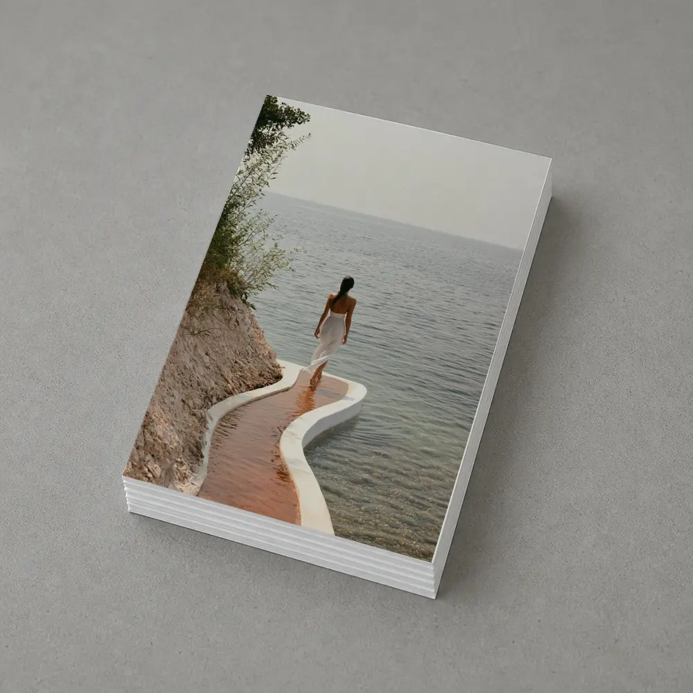 Woman Walking Curved Coastal Path Ocean View – Postcards
