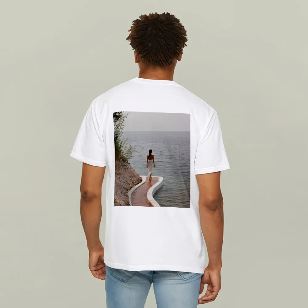 Woman Walking Curved Coastal Path Ocean View – T-Shirts