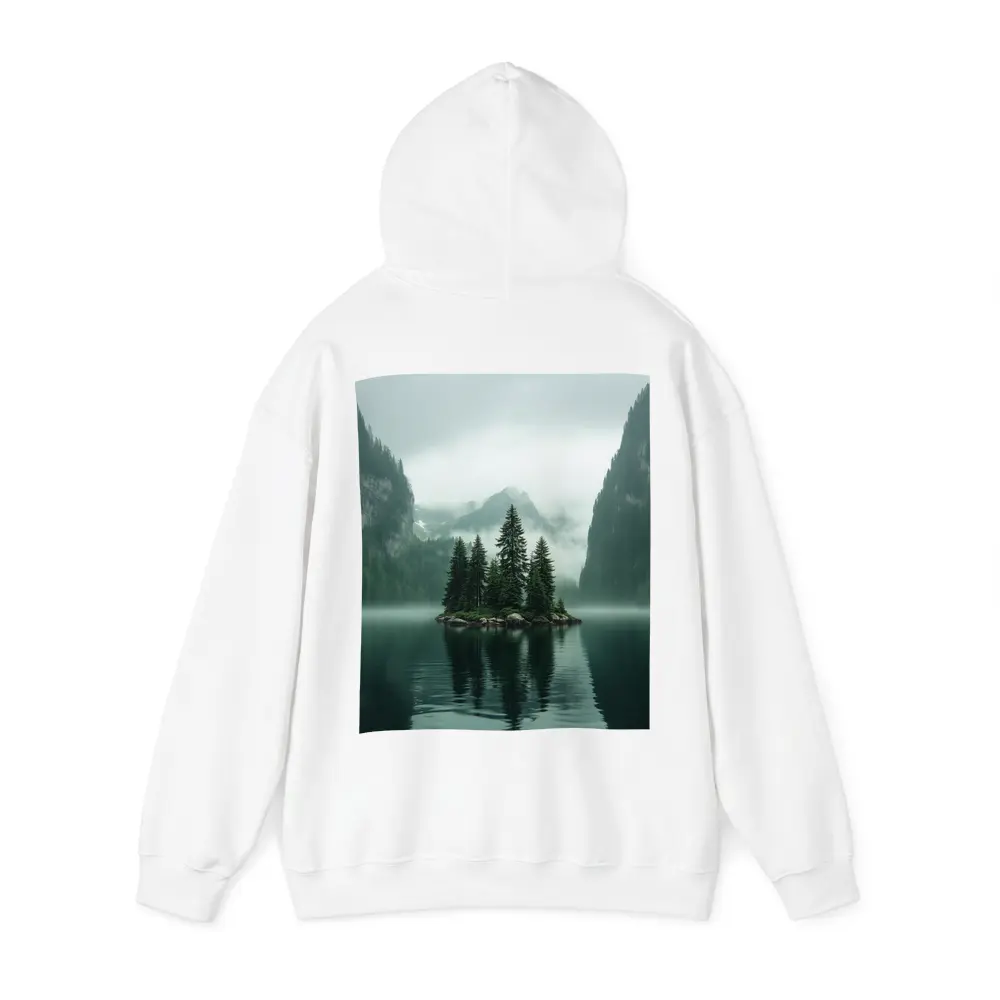 Misty Mountain Lake Island Pine Trees – Hoodies