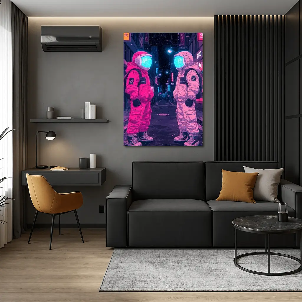Astronauts Neon Tokyo Street Night Art – Wall Art