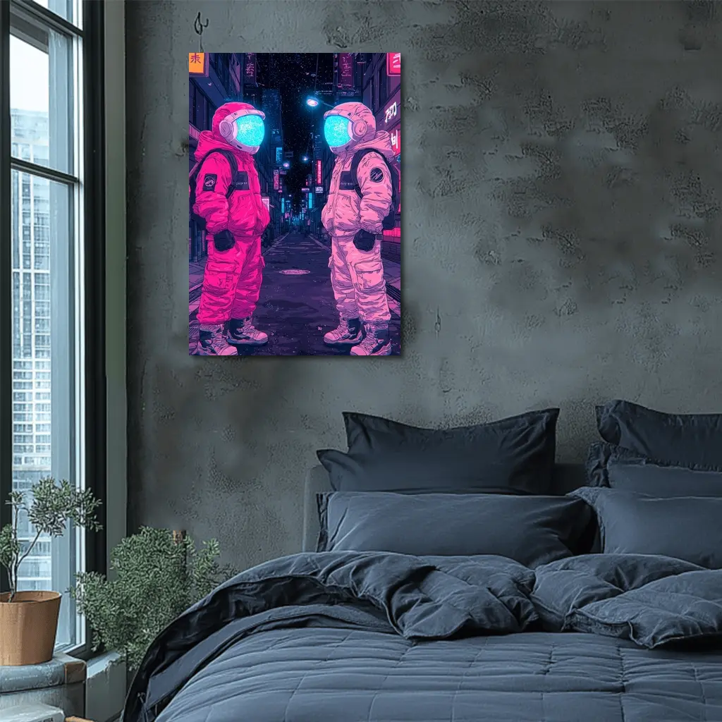 Astronauts Neon Tokyo Street Night Art – Wall Art