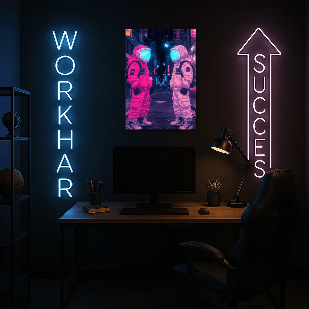 Astronauts Neon Tokyo Street Night Art – Wall Art
