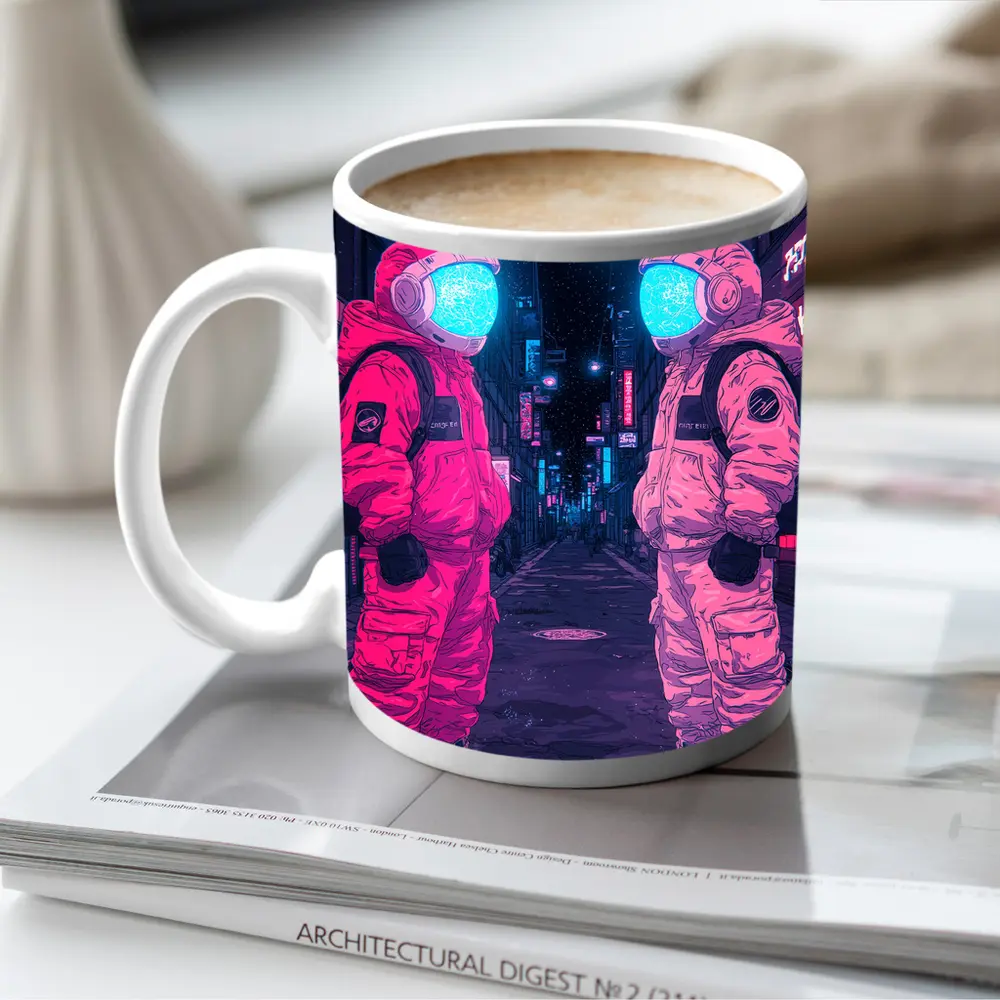 Astronauts Neon Tokyo Street Night Art – Mugs