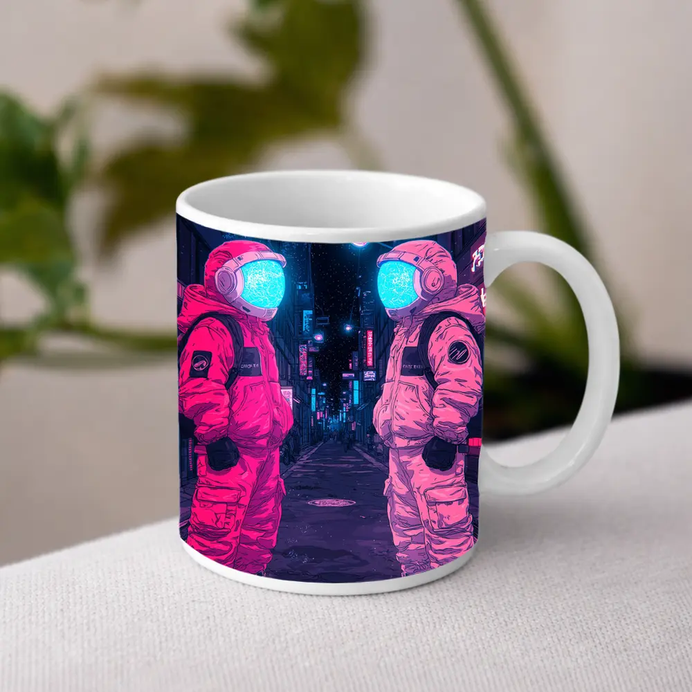 Astronauts Neon Tokyo Street Night Art – Mugs
