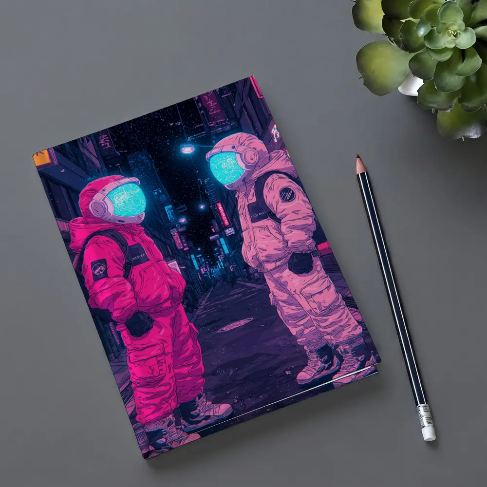 Astronauts Neon Tokyo Street Night Art – Notebooks