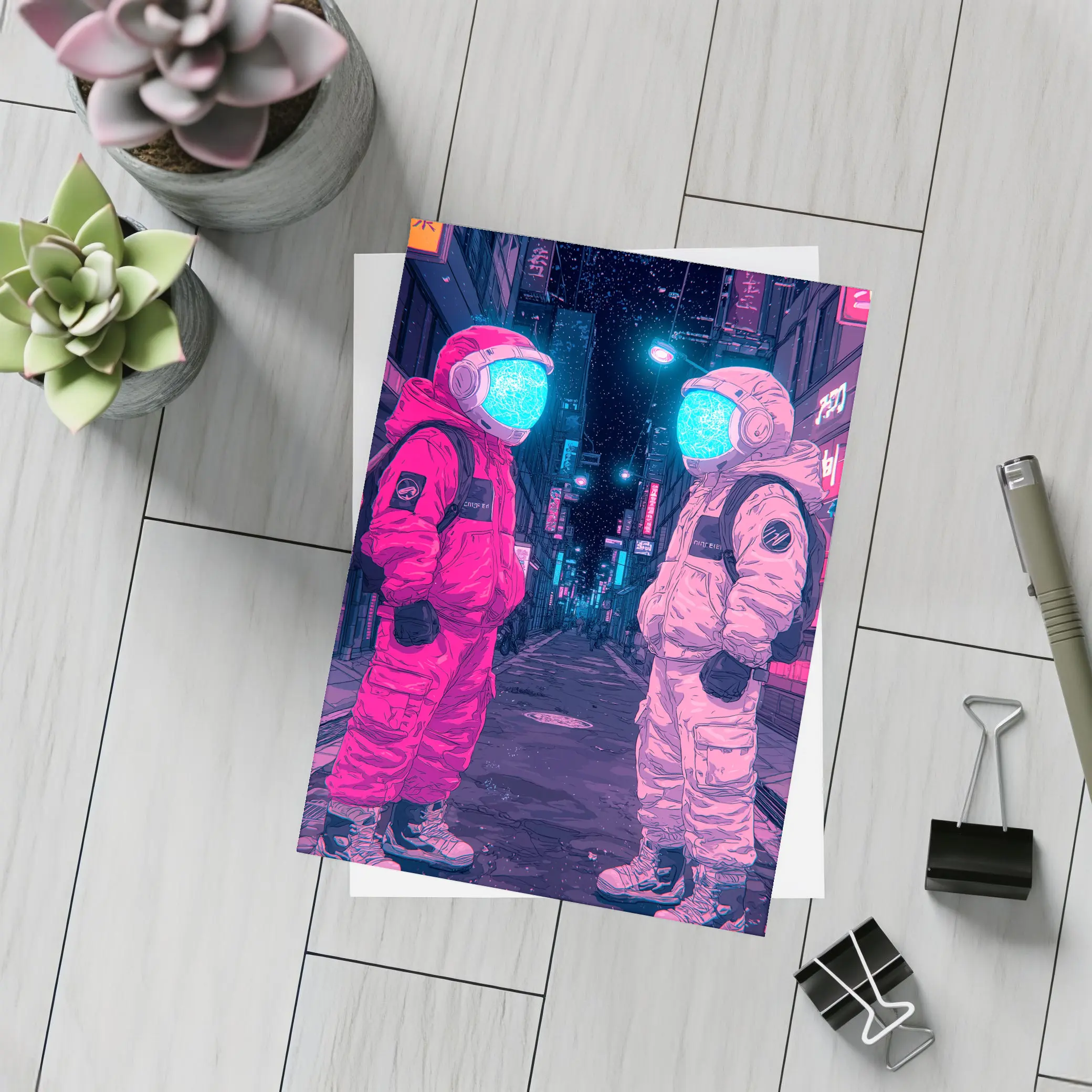 Astronauts Neon Tokyo Street Night Art – Postcards