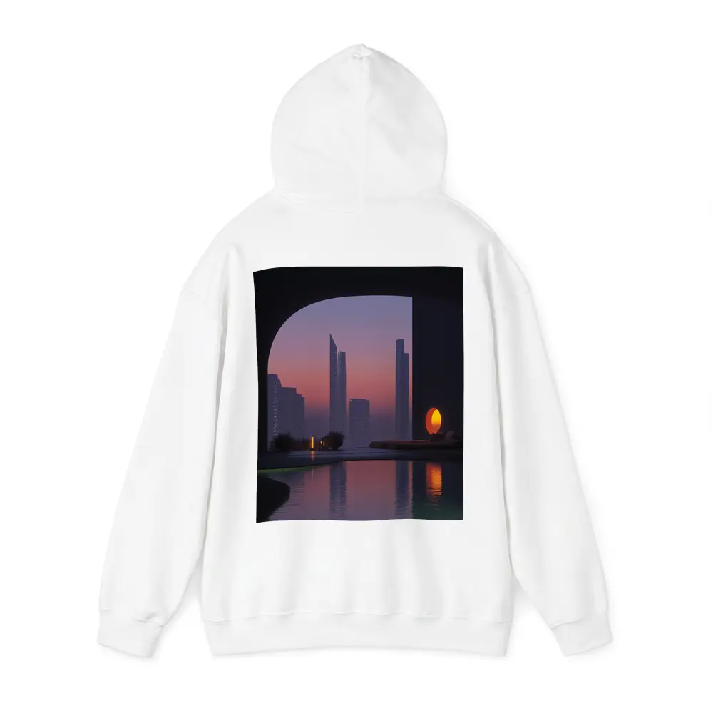 City Skyline Sunset Reflection Pool Arch – Hoodies