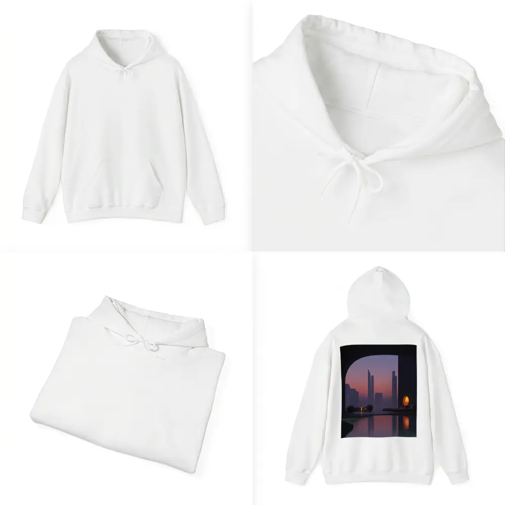City Skyline Sunset Reflection Pool Arch – Hoodies