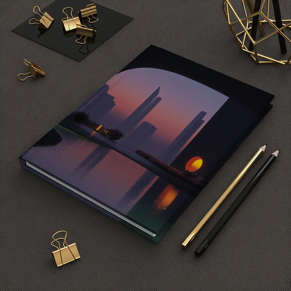 City Skyline Sunset Reflection Pool Arch – Notebooks