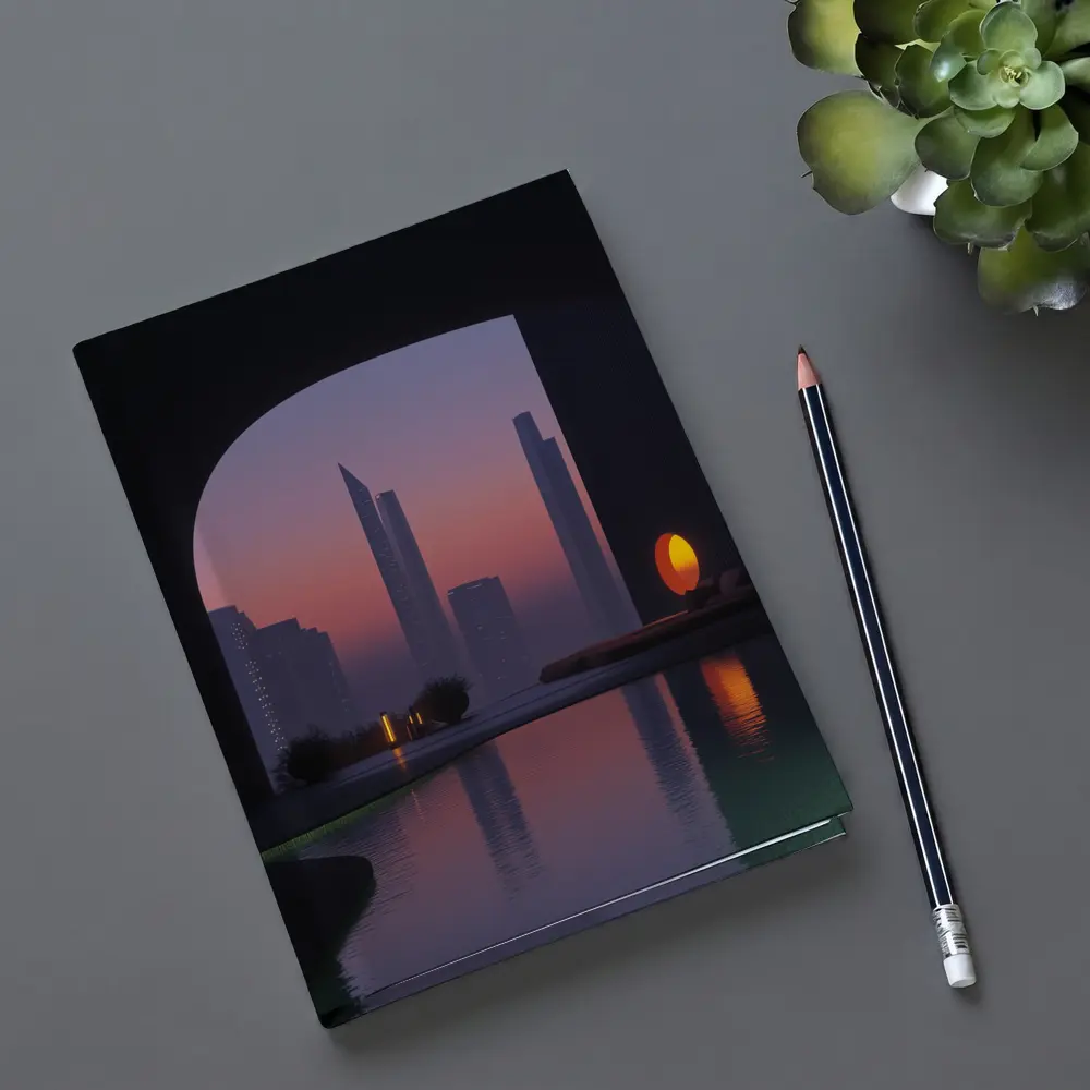 City Skyline Sunset Reflection Pool Arch – Notebooks