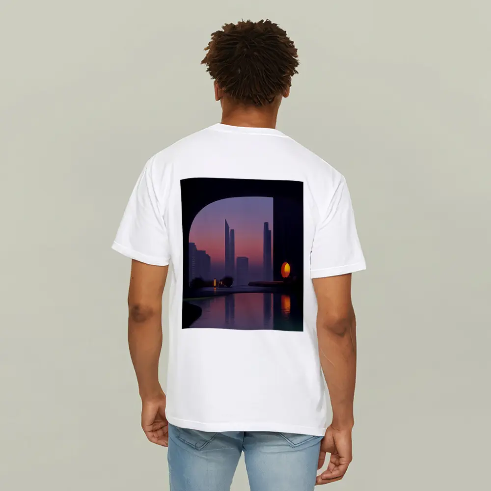 City Skyline Sunset Reflection Pool Arch – T-Shirts