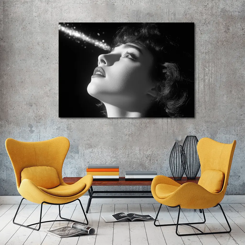 Black And White Woman Glowing Light Portrait – Wall Art