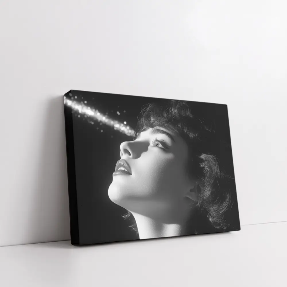 Black And White Woman Glowing Light Portrait – Wall Art