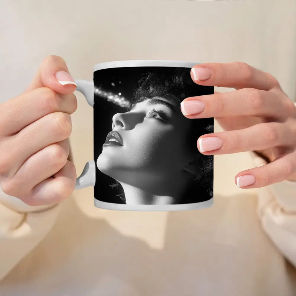 Black And White Woman Glowing Light Portrait – Mugs