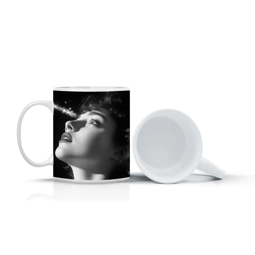 Black And White Woman Glowing Light Portrait – Mugs