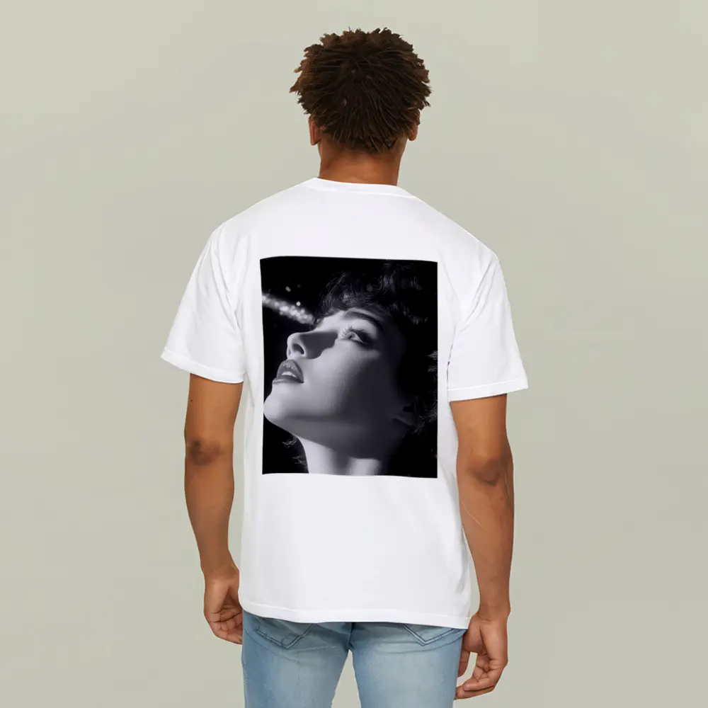 Black And White Woman Glowing Light Portrait – T-Shirts
