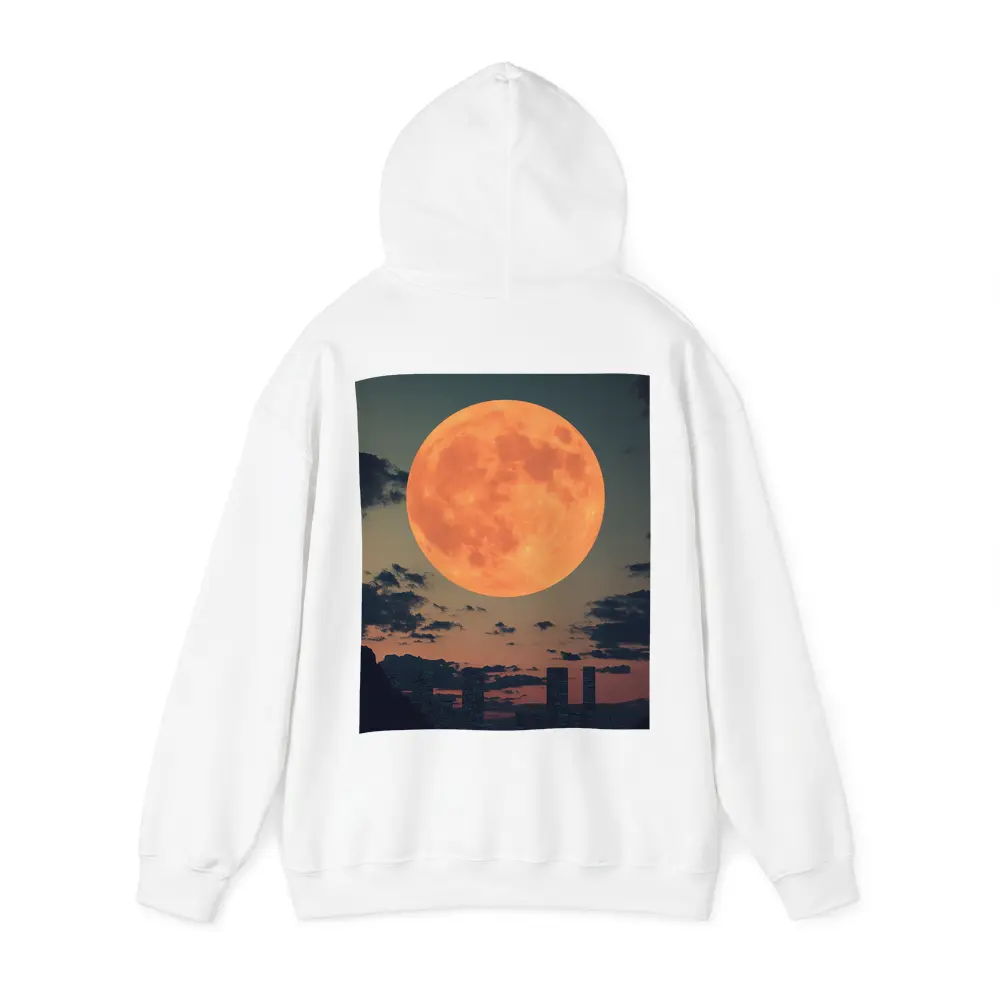 Giant Orange Moon Over City Skyline – Hoodies