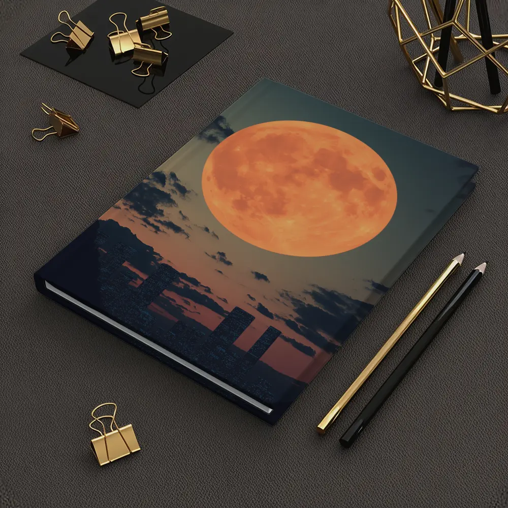 Giant Orange Moon Over City Skyline – Notebooks