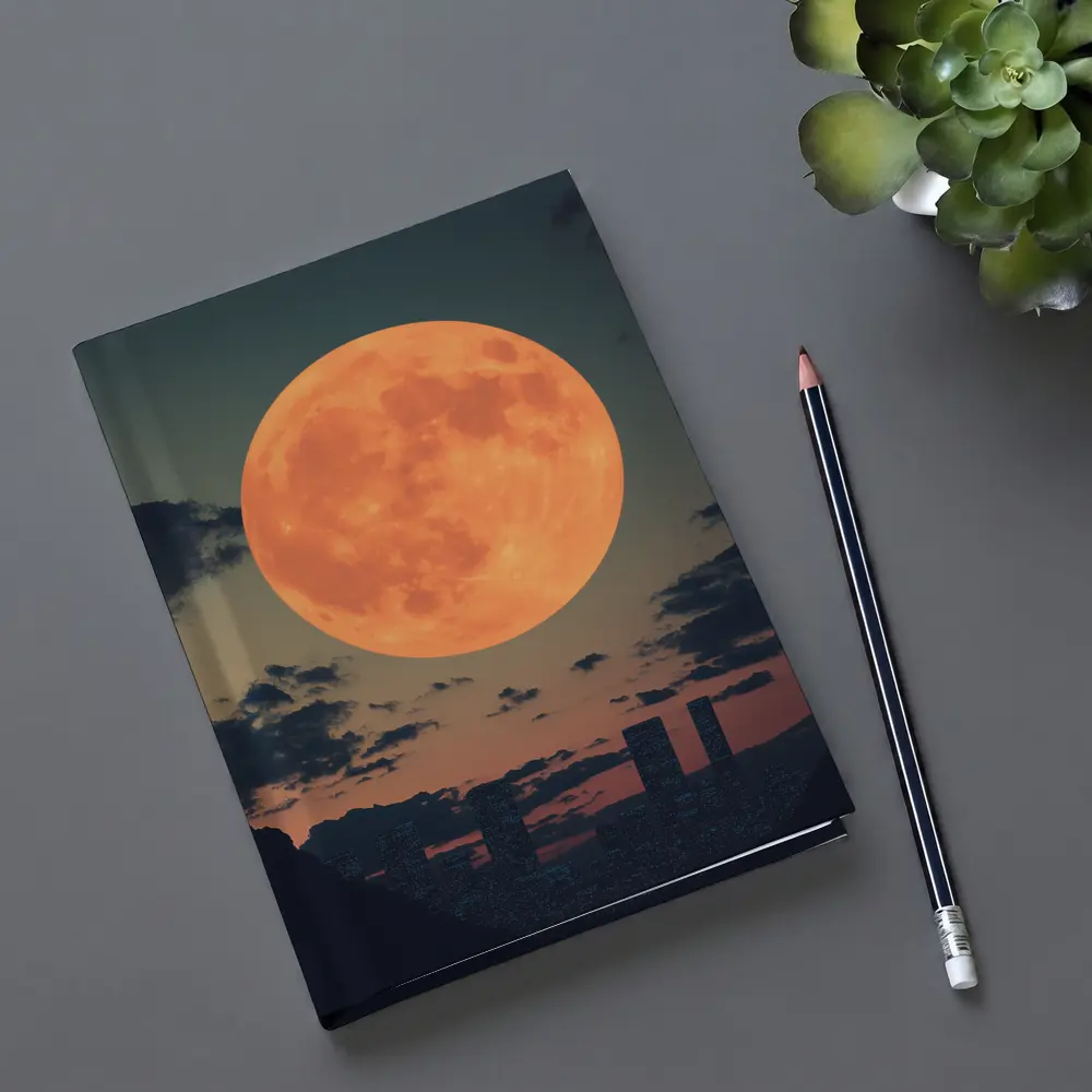 Giant Orange Moon Over City Skyline – Notebooks