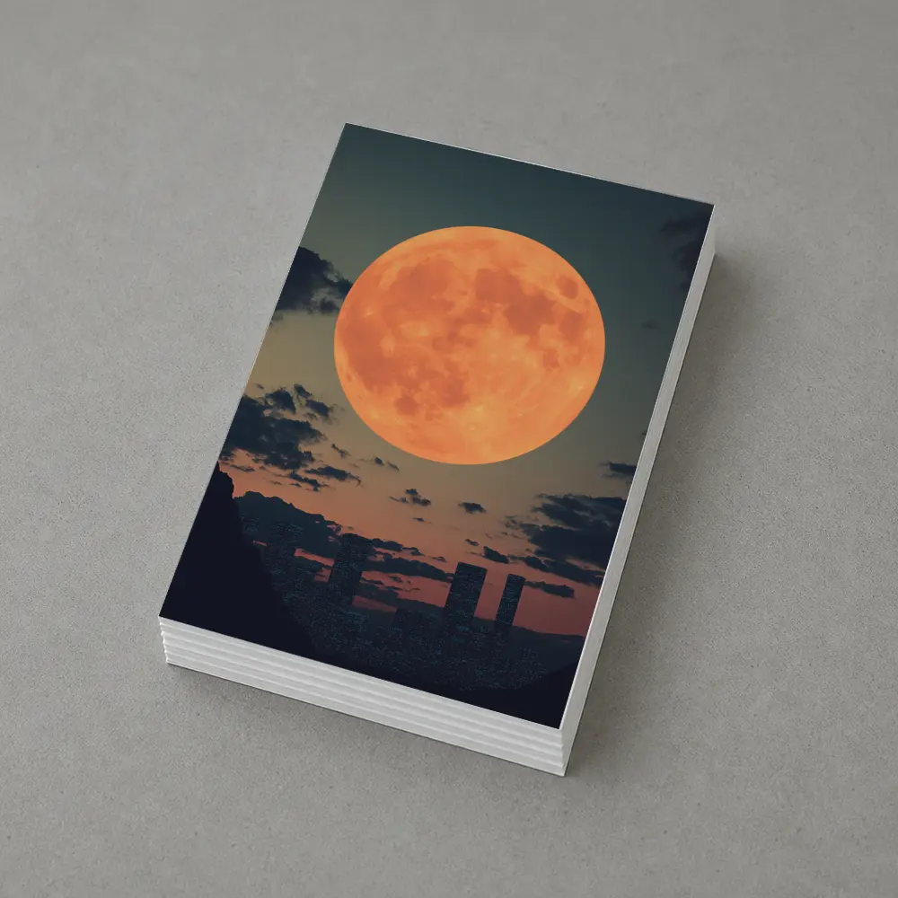 Giant Orange Moon Over City Skyline – Postcards