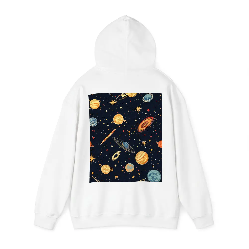 Retro Space Planets Stars Dark Blue Pattern – Hoodies