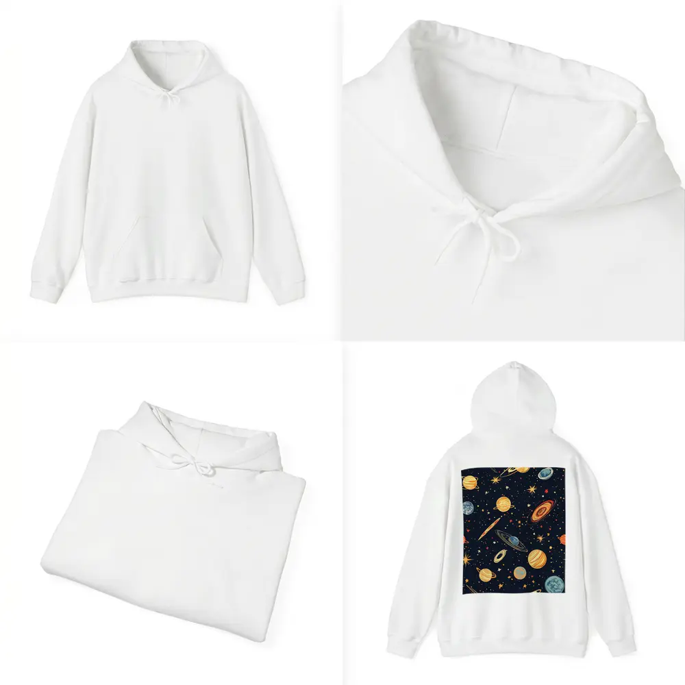 Retro Space Planets Stars Dark Blue Pattern – Hoodies