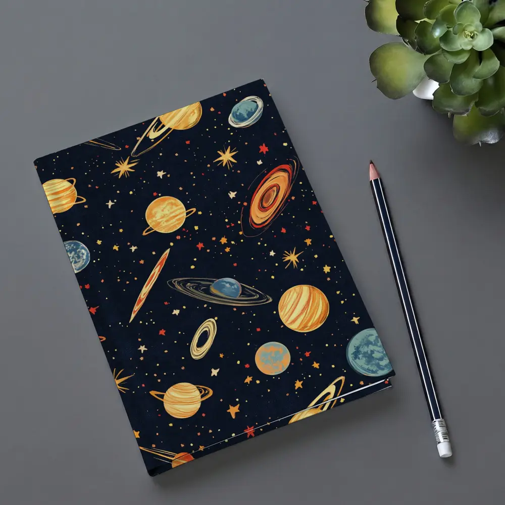 Retro Space Planets Stars Dark Blue Pattern – Notebooks