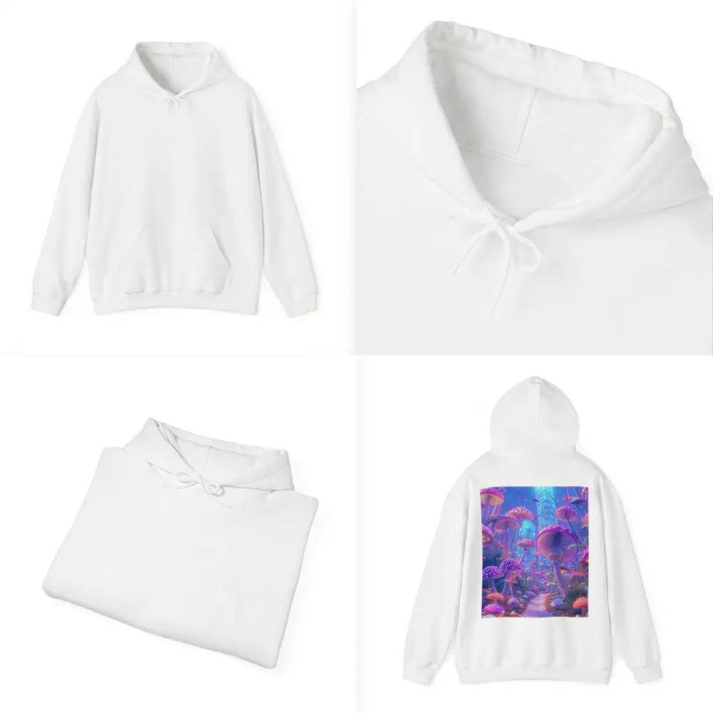 Neon Mushroom Forest Glowing Futuristic City – Hoodies