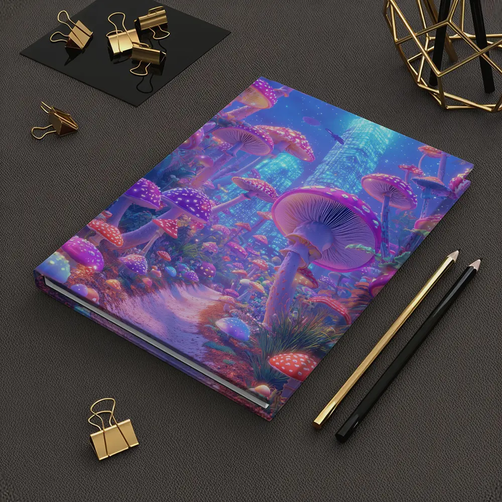 Neon Mushroom Forest Glowing Futuristic City – Notebooks