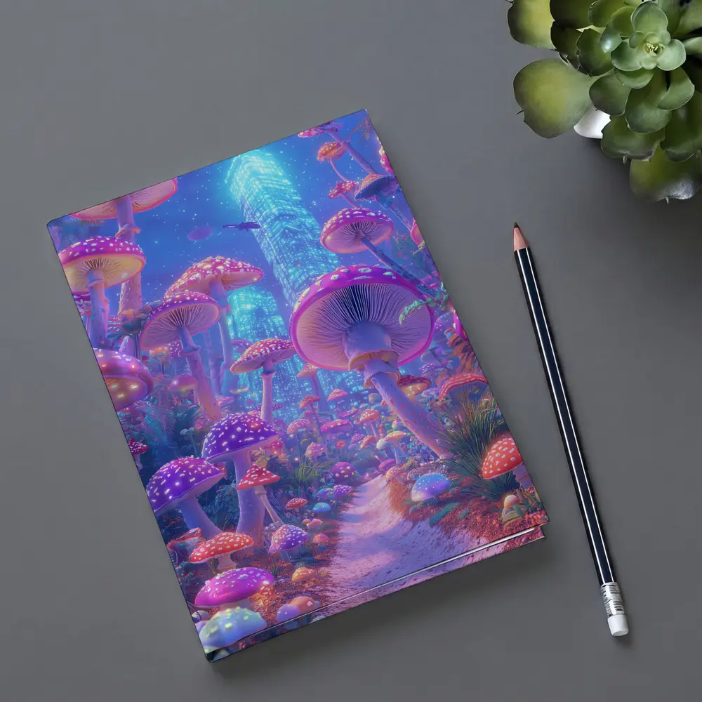 Neon Mushroom Forest Glowing Futuristic City – Notebooks