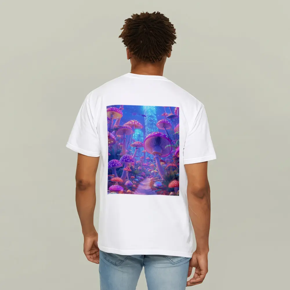 Neon Mushroom Forest Glowing Futuristic City – T-Shirts